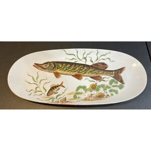 Naaman Israel Salmon Pike Fish Serving‎ Platter Plate Oval Vintage 14 Inch